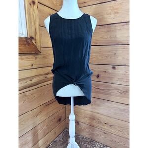 Scanlan Theodore Womens Black Silk Front Knot High Low Sleeveless Tank Top